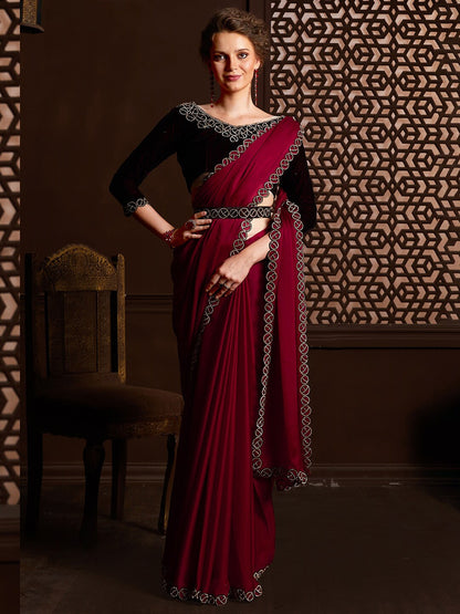 Saree Mall Embellished Border Pure Chiffon Sarees