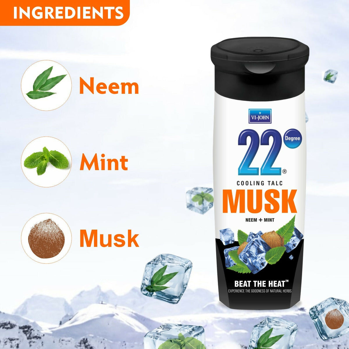 VI-JOHN 22 Degree Cooling Talc Beat the Heat Musk, Neem and Mint