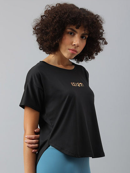 MKH Women Typography Drop-Shoulder Sleeves Dri-FIT Sports T-shirt