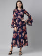 Souchii Floral Printed Round Neck Midi Dress