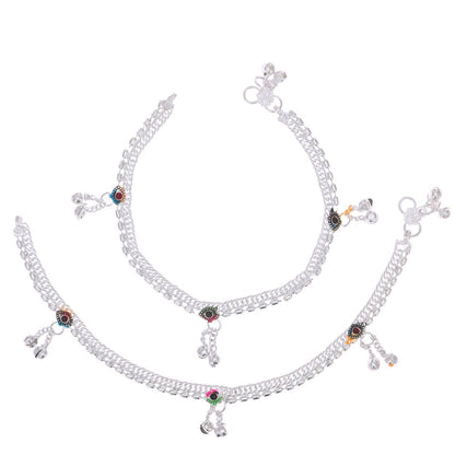 AanyaCentric Silver Plated Traditional Anklets Payal - Classic and Stylish for Women and Girls