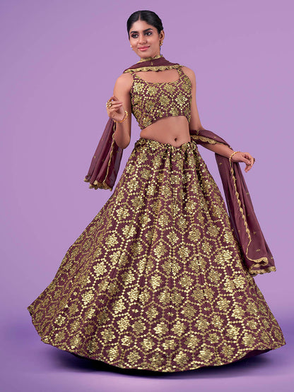 Myra Lilac Georgette Embroidered Designer Lehenga