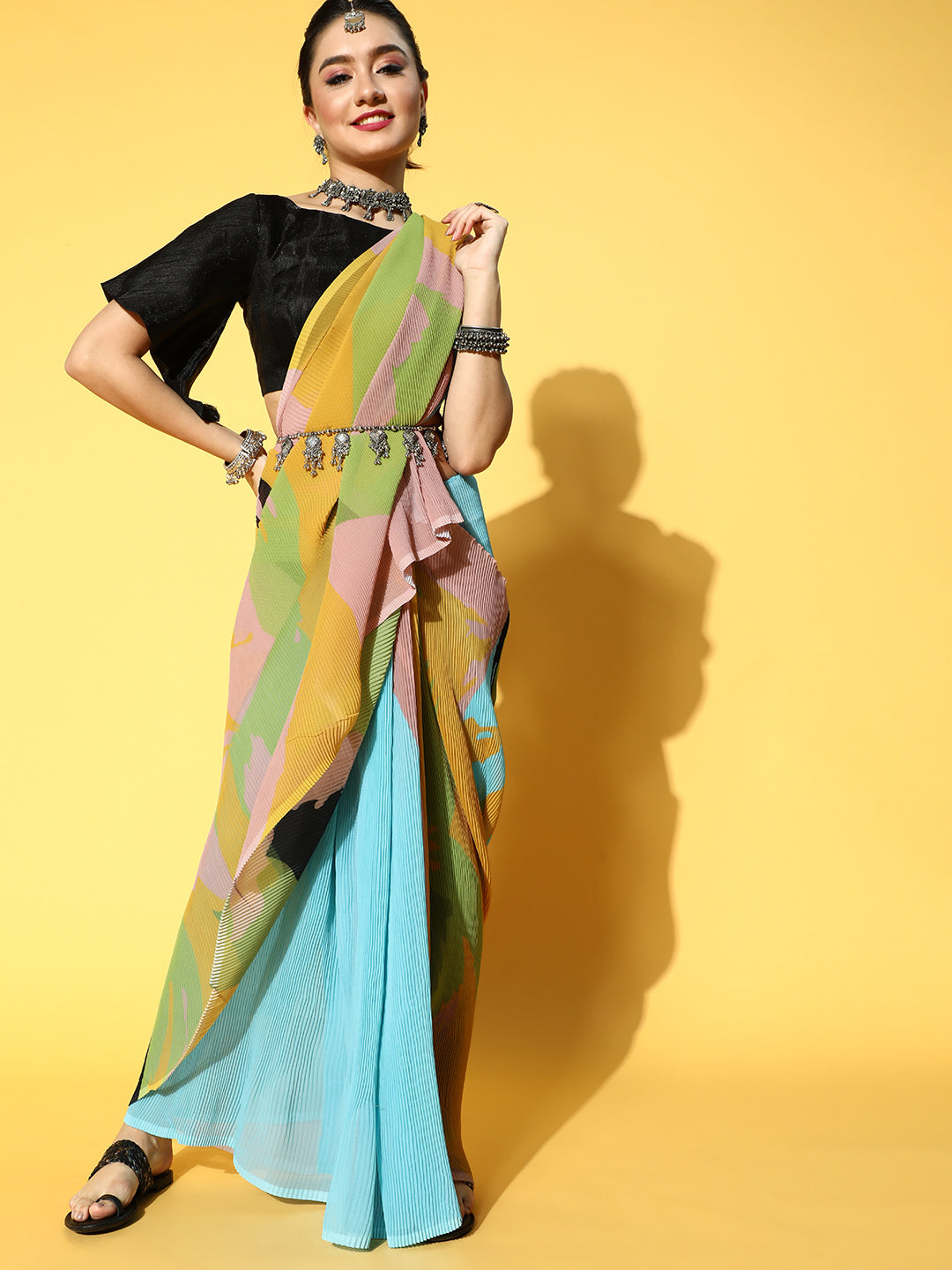 Tikhi Imli Abstract Poly Georgette Saree Border