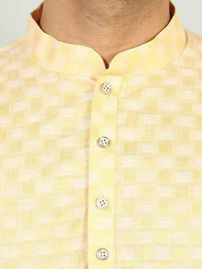 Uri And Mackenzie Mens Casual Cotton Blend kurta Pajama Set (Light Yellow)