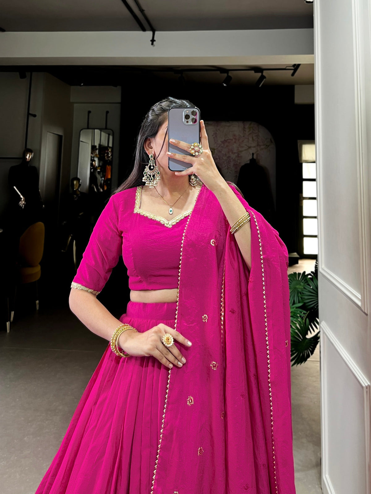 Lorenvalley Fashion Pink Pure Chanderi Plain With Zari Weaving Work Border Lehenga Choli with Dupatta