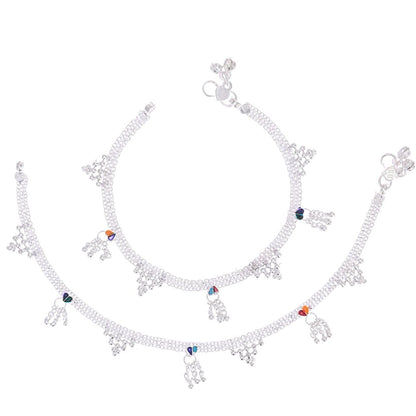 AanyaCentric Silver Plated Traditional Anklets Payal - Classic and Stylish for Women and Girls