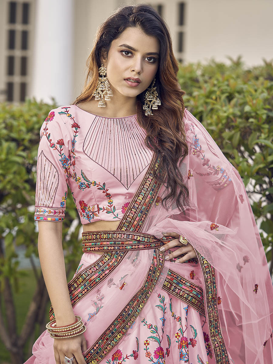 Myra Pink Silk Heavy Embroidered Lehenga