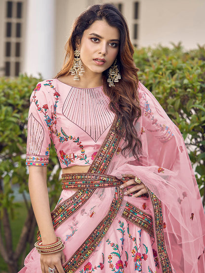 Myra Pink Silk Heavy Embroidered Lehenga