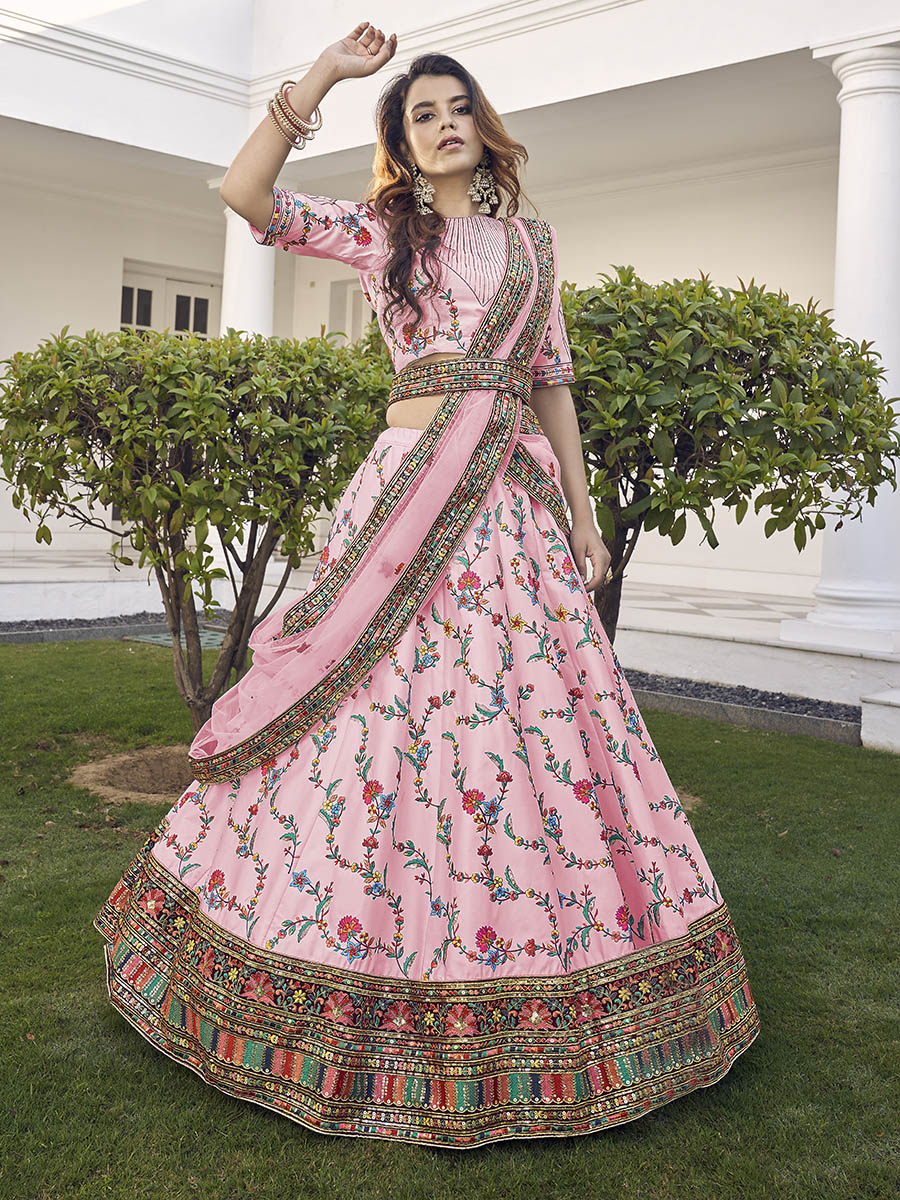 Myra Pink Silk Heavy Embroidered Lehenga