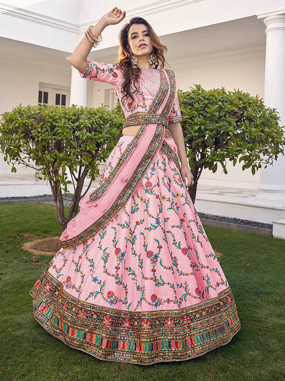Myra Pink Silk Heavy Embroidered Lehenga