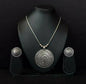 Mominos Fashion Johar Kamal Oxidised Silver-Plated Long Chain with Pendant & Studs For Women