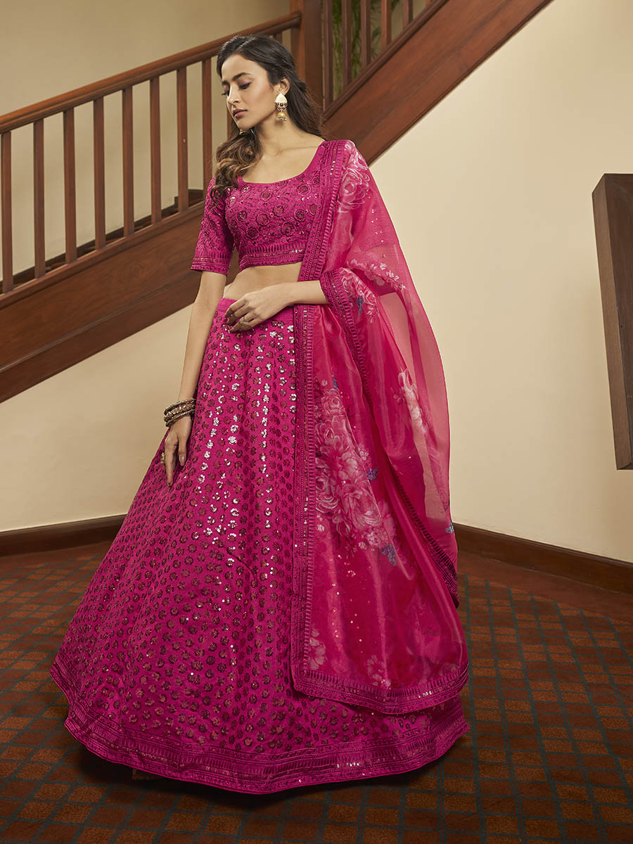Myra Deep Pink Art Silk Embroidered Designer Lehenga