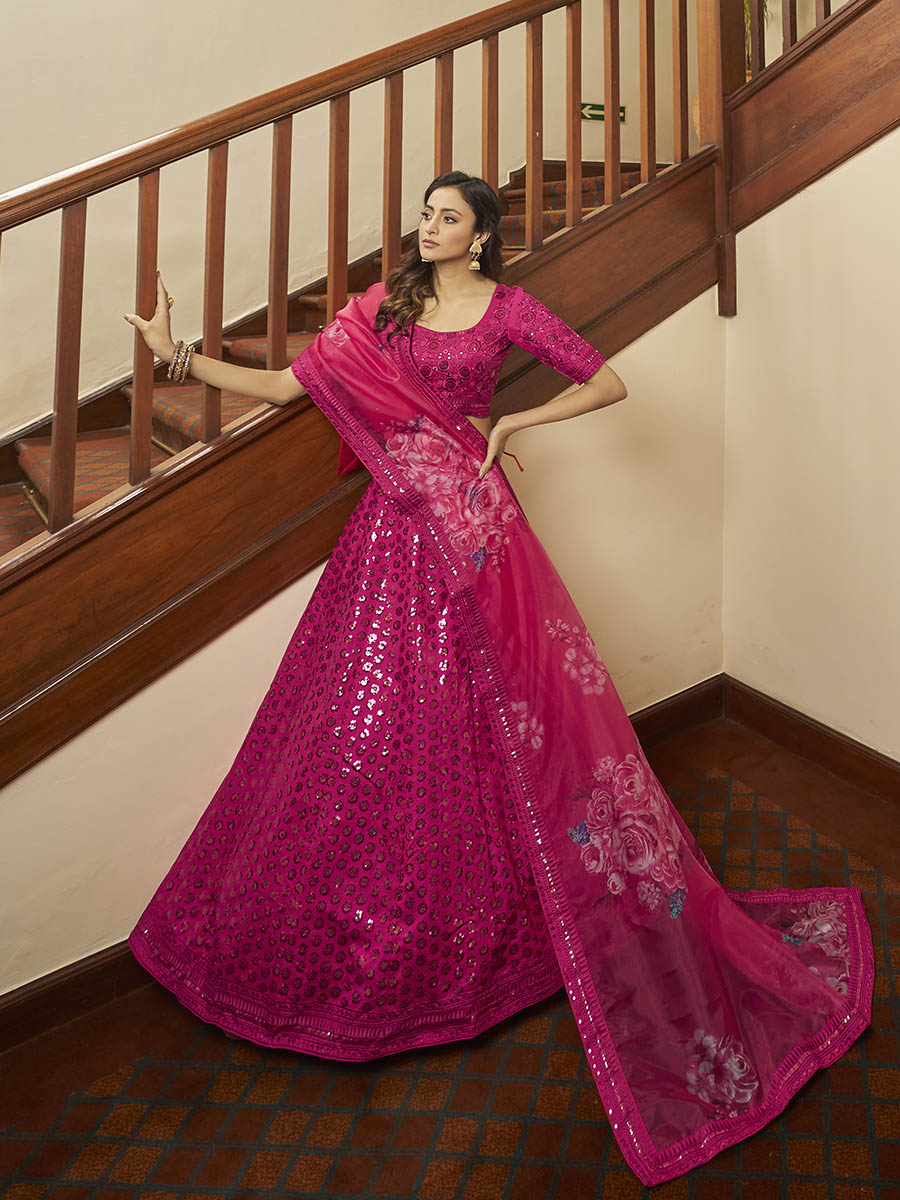 Myra Deep Pink Art Silk Embroidered Designer Lehenga