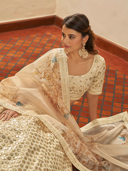 Myra Beige Art Silk Embroidered Designer Lehenga