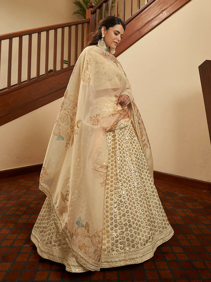 Myra Beige Art Silk Embroidered Designer Lehenga