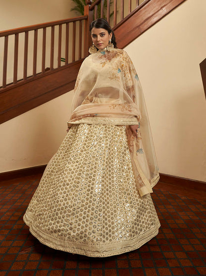 Myra Beige Art Silk Embroidered Designer Lehenga