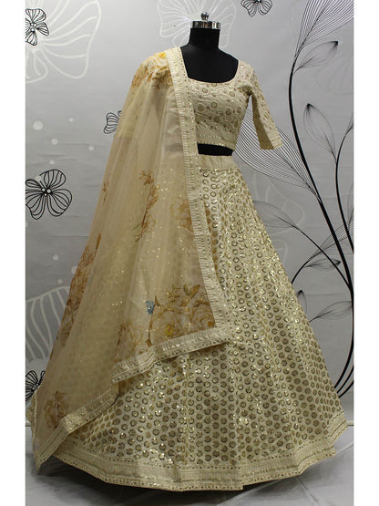 Myra Beige Art Silk Embroidered Designer Lehenga