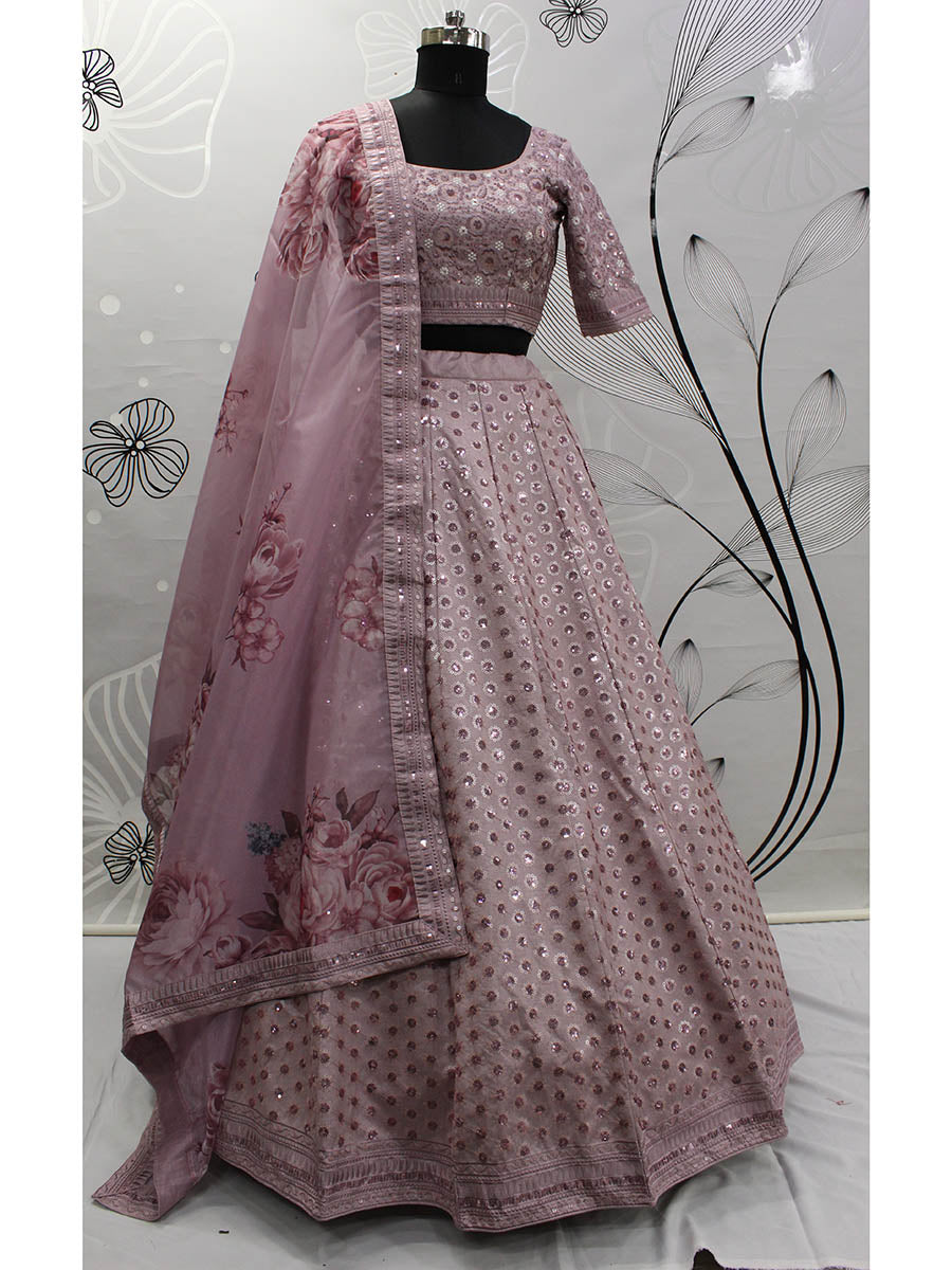 Myra Dusty Pink Pink Art Silk Embroidered Designer Lehenga