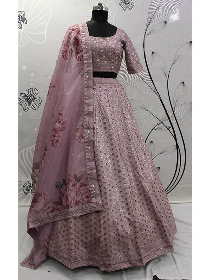 Myra Dusty Pink Pink Art Silk Embroidered Designer Lehenga