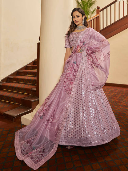Myra Dusty Pink Pink Art Silk Embroidered Designer Lehenga