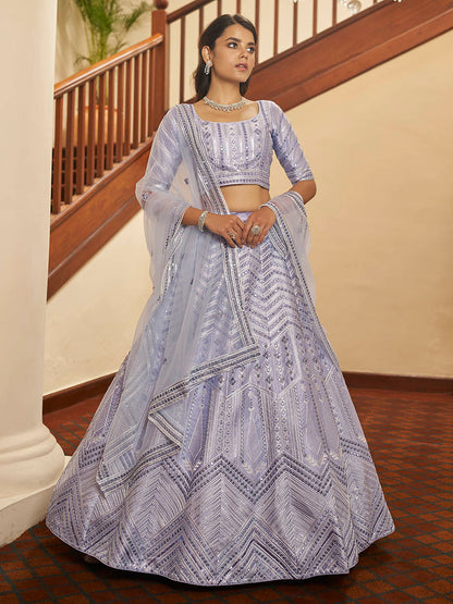 Myra Lavender Silk Embroidered Designer Lehenga