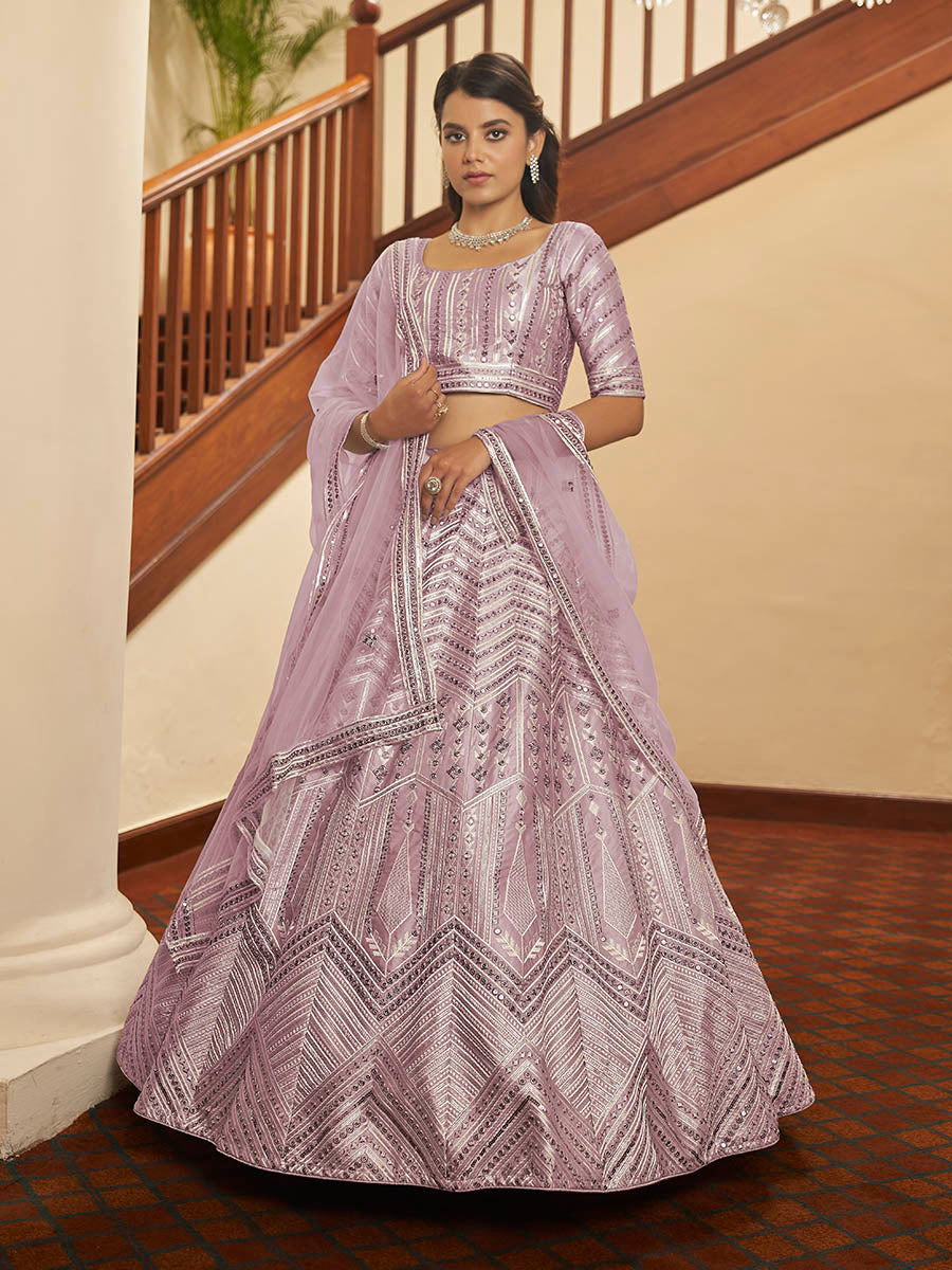 Myra Dusty Pink Pink Art Silk Embroidered Designer Lehenga