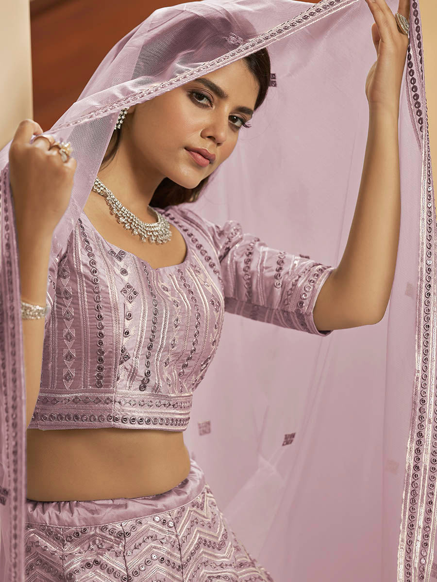 Myra Dusty Pink Pink Art Silk Embroidered Designer Lehenga