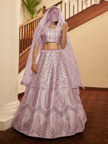 Myra Dusty Pink Pink Art Silk Embroidered Designer Lehenga