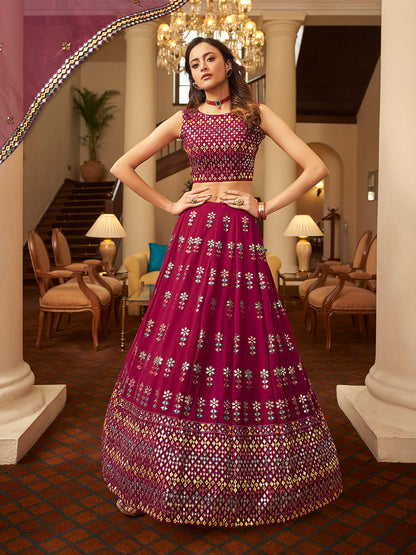 Myra Deep Pink Georgette Embroidered Designer Lehenga