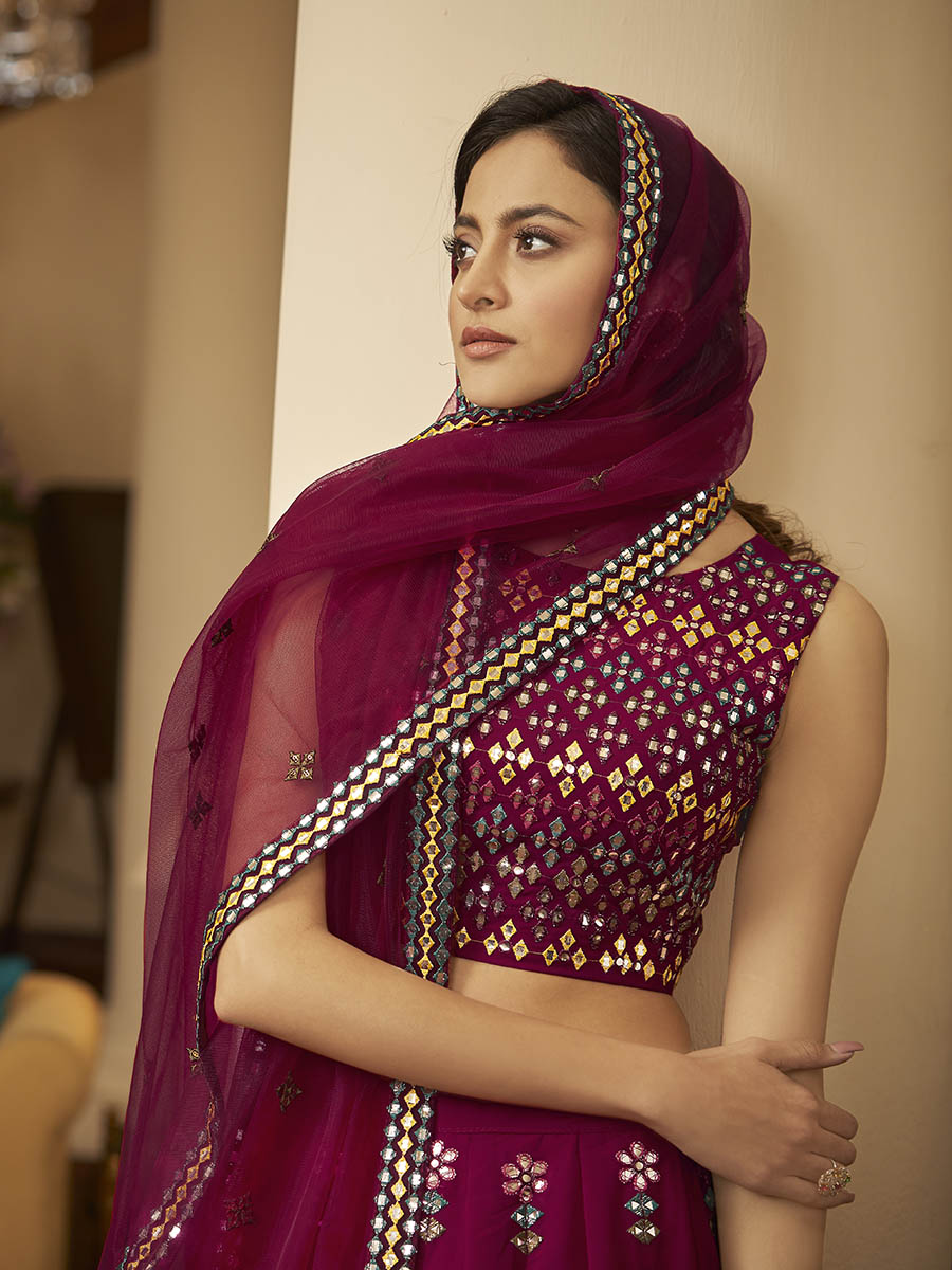 Myra Deep Pink Georgette Embroidered Designer Lehenga