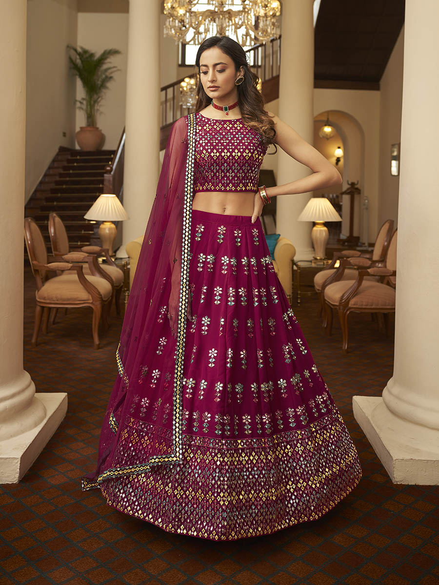 Myra Deep Pink Georgette Embroidered Designer Lehenga