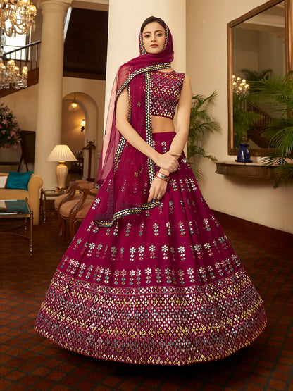 Myra Deep Pink Georgette Embroidered Designer Lehenga