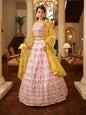 Myra Pink and Yellow Georgette Embroidered Designer Lehenga