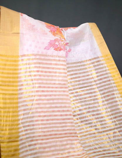 Shades of Milk White Colour Floral Design Chander Printed Saree By Gayathri Reddy Designer Studio