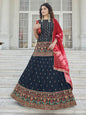 Myra Navy Blue - Pink Embroidered Designer Lehenga
