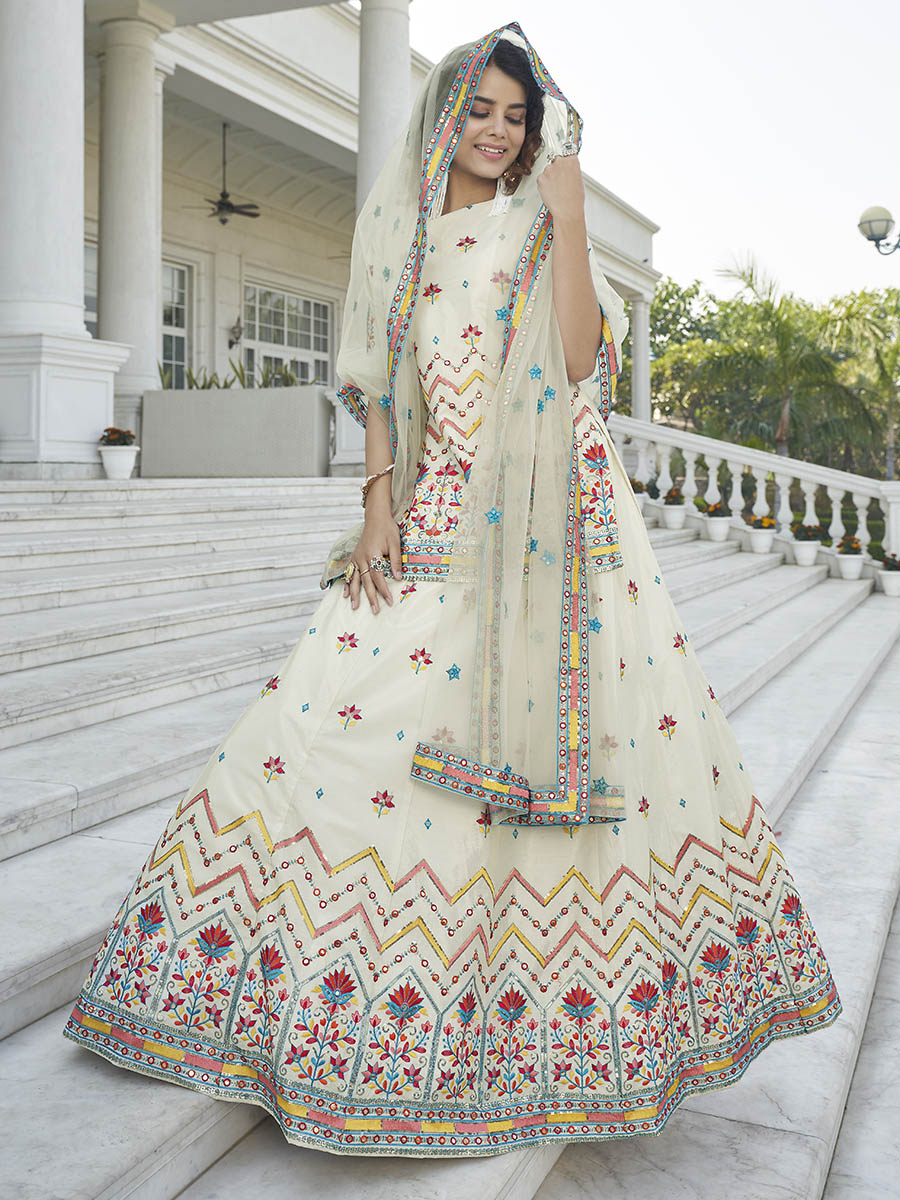Myra Off White Embroidered Designer Lehenga