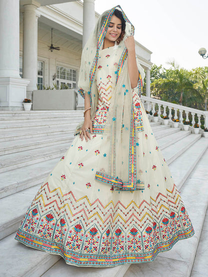 Myra Off White Embroidered Designer Lehenga