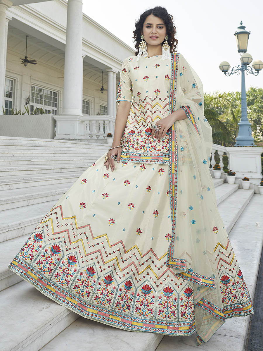 Myra Off White Embroidered Designer Lehenga