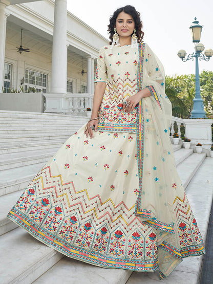 Myra Off White Embroidered Designer Lehenga