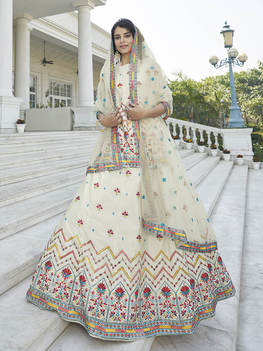 Myra Off White Embroidered Designer Lehenga