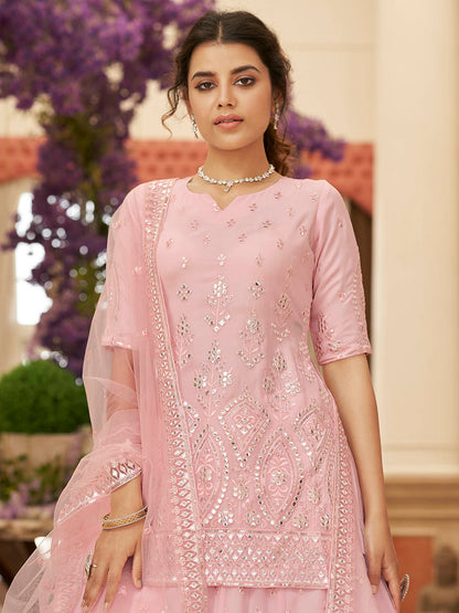 Myra Pink Georgette Embroidered Designer Lehenga