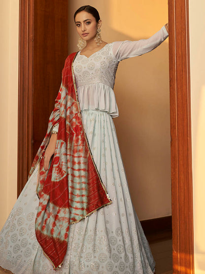 Myra Sky Multicolour Shibori Print Designer Lehenga