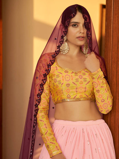Myra Multicolour Georgette Mukaish Work Designer Lehenga