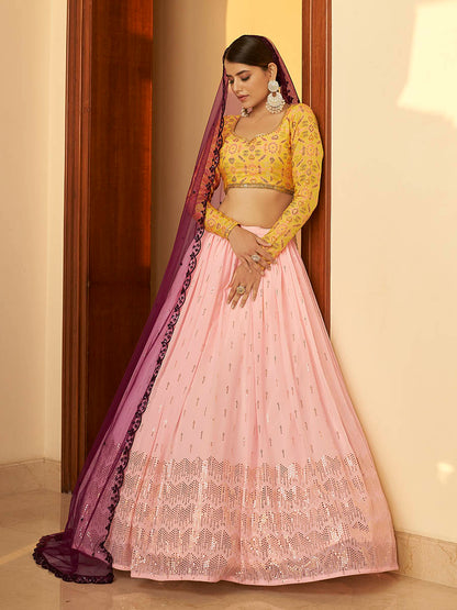 Myra Multicolour Georgette Mukaish Work Designer Lehenga
