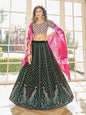 Myra Green & Pink Georgette Embroidered Designer Lehenga
