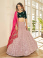 Myra Dusty Pink & Green Georgette Embroidered Designer Lehenga