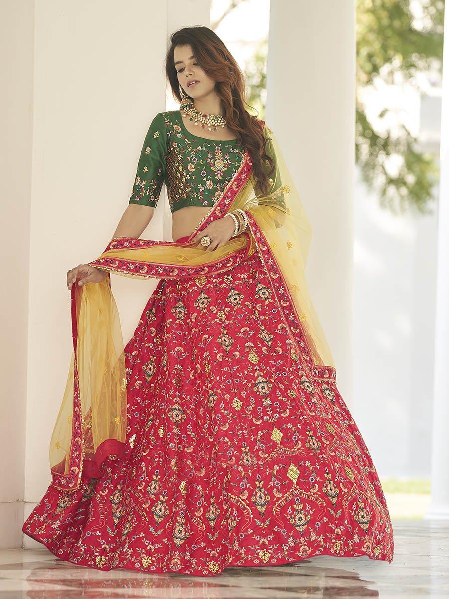 Myra Green and Yellow Heavy Embroidered Designer Lehenga