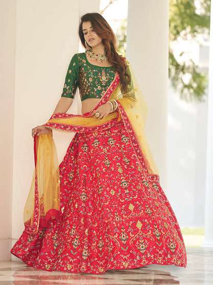 Myra Green and Yellow Heavy Embroidered Designer Lehenga