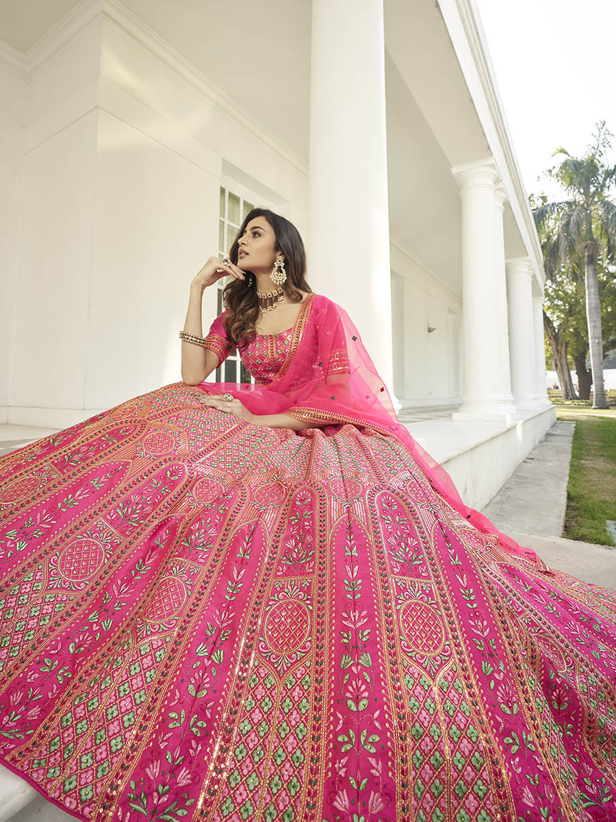 Myra Deep Pink Heavy Embroidered Designer Lehenga
