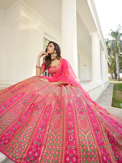 Myra Deep Pink Heavy Embroidered Designer Lehenga